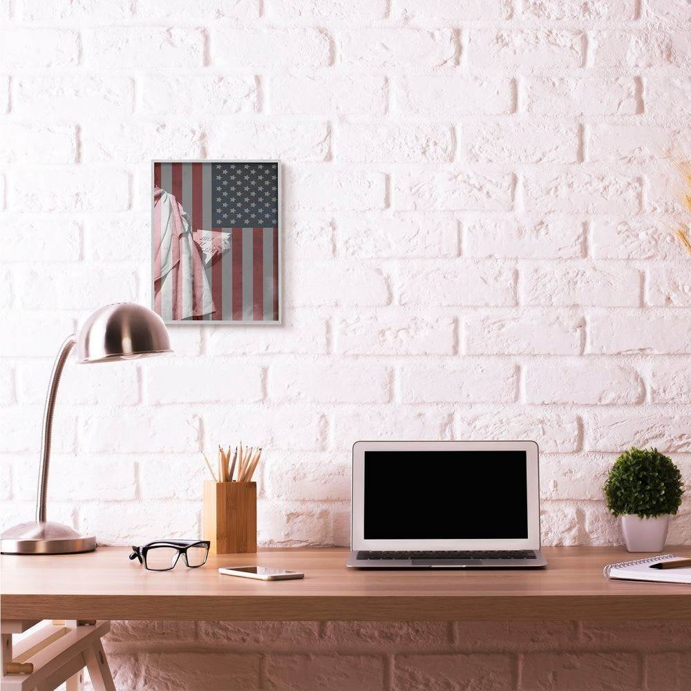 Stupell Industries American Flag USA Rustic Liberty Design Gray Farmhouse Rustic Framed Giclee Texturized Art by Daniel Sproul