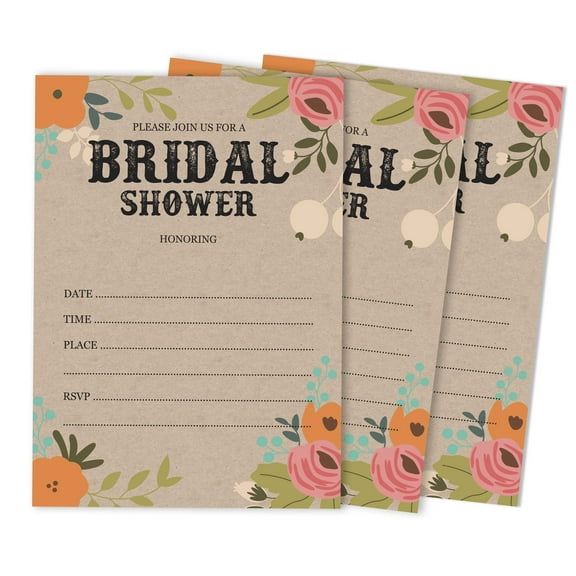 Inkdotpot 30 Bridal Shower InvitationsRustic Kraft FloralWedding Fill-In Style Invites Blank Invites
