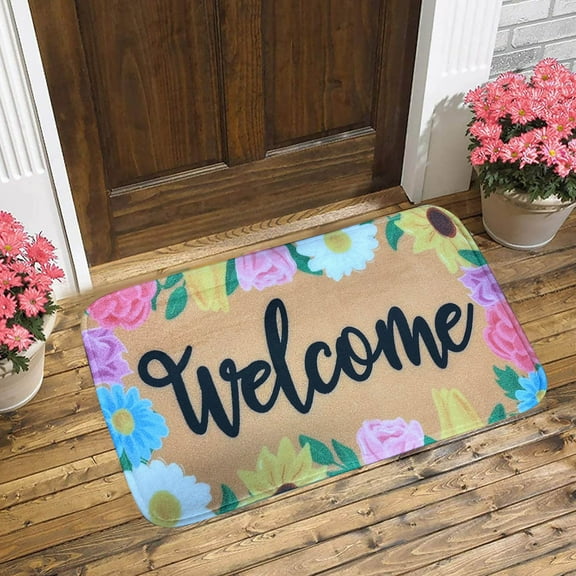 Welcoming Spring Door Mat, Anti-Slip Indoor/Outdoor Carpet, Seasonal Front Door Decor, Colorful Spring Welcome Mat for Home and Garden