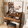 thumbnail image 6 of Veanerwood Makeup Vanity Set with Lights and Power Strip, Dressing Table with Drawers and Shelves, Bedroom, Brown, 6 of 8