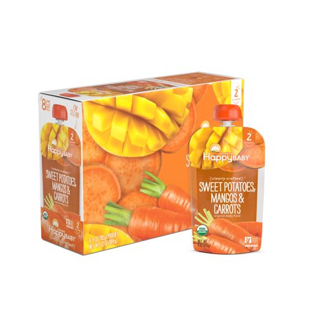 (8 Pouches) Happy Baby Organics Clearly Crafted Baby Food  Sweet Potatoes  Mangos & Carrots  4 Oz