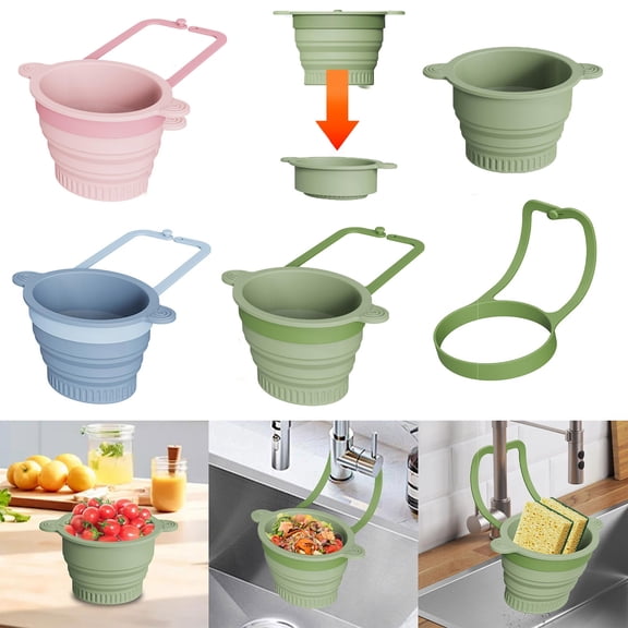 Sink Strainer Basket, Hanging Silicone Faucet Filter for Food Scraps and Residue, Removable Mesh Kitchen Drain Catcher, Foldable Organizer for Sponges and Vegetables, Topliu
