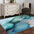 thumbnail image 4 of Marble Texture Area&nbsp;Rug 2.7x5ft Teal Gold Abstract Curves Impressionist Non-Slip&nbsp;Washable Square&nbsp;Rugs Soft Felt Indoor Floor Mat for Bedroom Kitchen Living Room Bathroom, 4 of 9