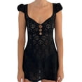 thumbnail image 2 of Elippeo Womens Summer Lace Dress, Short Sleeve V Neck Hollow Out Button Down Mini A-line Dress, 2 of 10