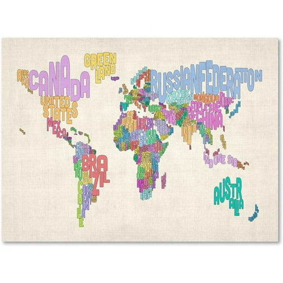 Trademark Art 'World Text Map 5' Canvas Art by Michael Tompsett