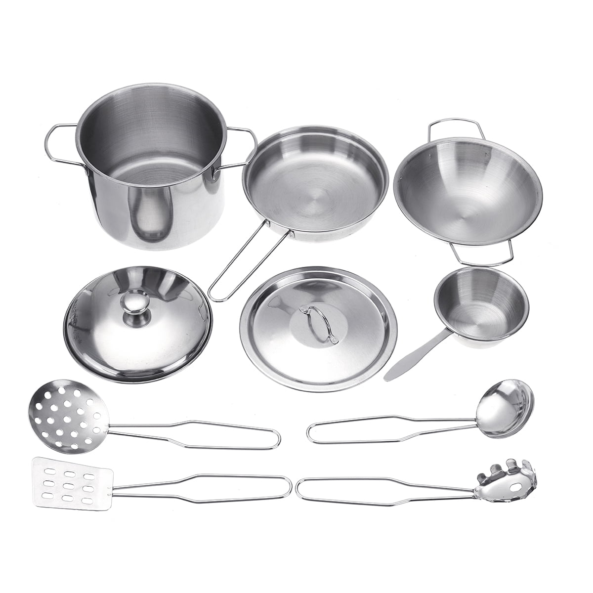 10Pcs Kids Pretend Play Kitchen Toys Set Stainless Steel Cookware Christmas Gift 