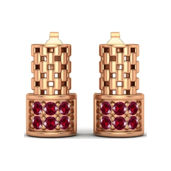 Boucles d'Oreilles Clous de Mariage pour Femmes en Argent Sterling 925 Rose Vermeil Élégance Ronde Rubis
