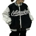 thumbnail image 1 of MesaSe Women Oversized Baseball Jackets Classic Letter Embroidery Long Sleeve Bomber Jackets Coats White S, 1 of 9