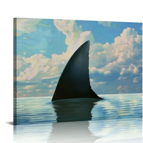 Canvas Wall Art Decor Shark Fin Theme Ready To Hang for Home Room Decoration 16x12in