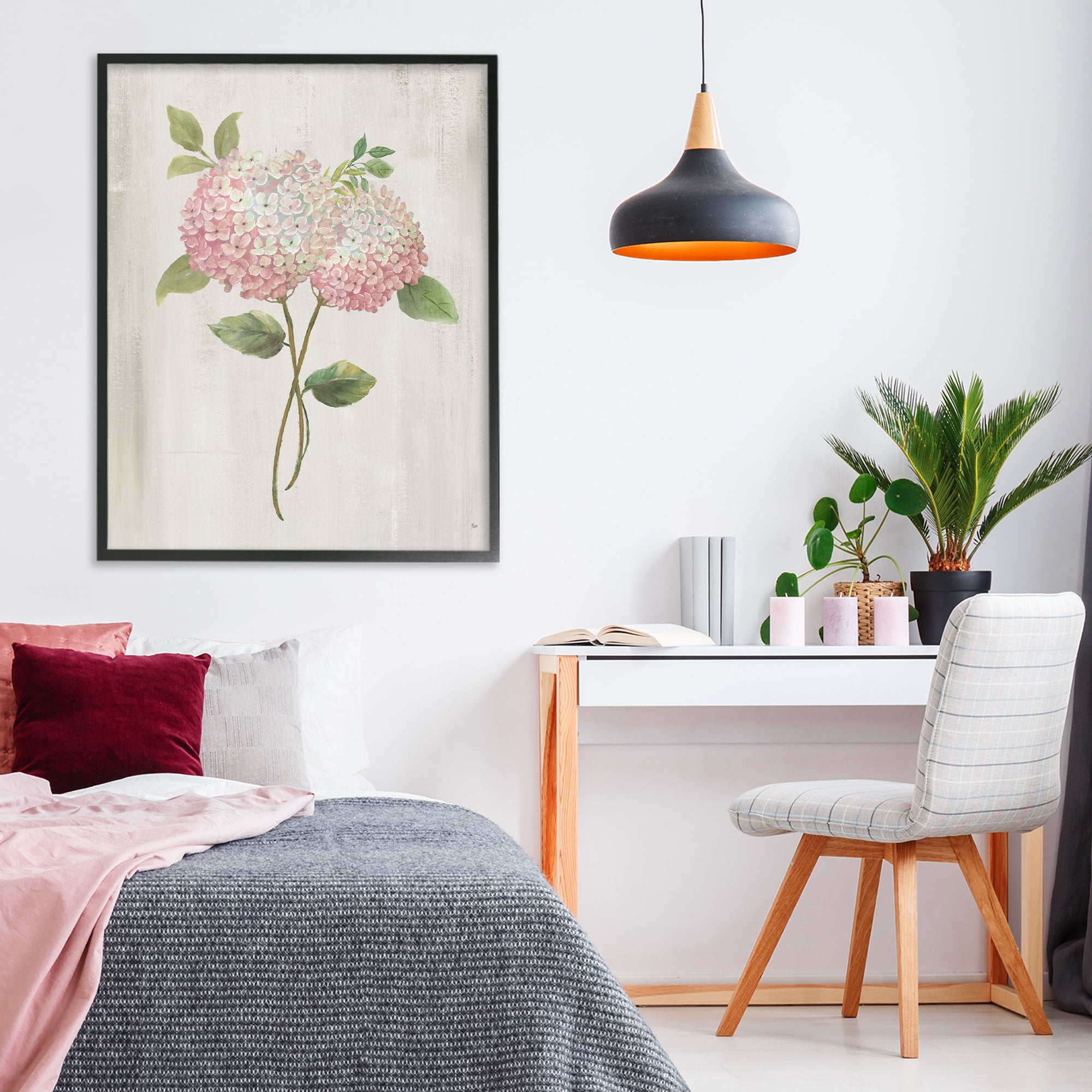Stupell Industries Vintage Pink Hydrangea Black Framed Giclee Art, design by Nan