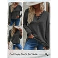 thumbnail image 7 of HUBERY Women Lace Trimmed Spliced V Neck Button Raglan Sleeve Solid Color Top, 7 of 7