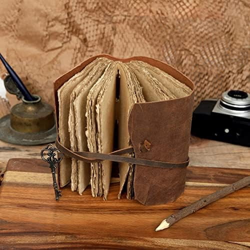 Leather Journal for Women Men, Deckle Edge Paper Leather Notebook of 180 GSM, Book of Shadows Journal Blank, Leather Bound Journal diary (Vintage Brown)