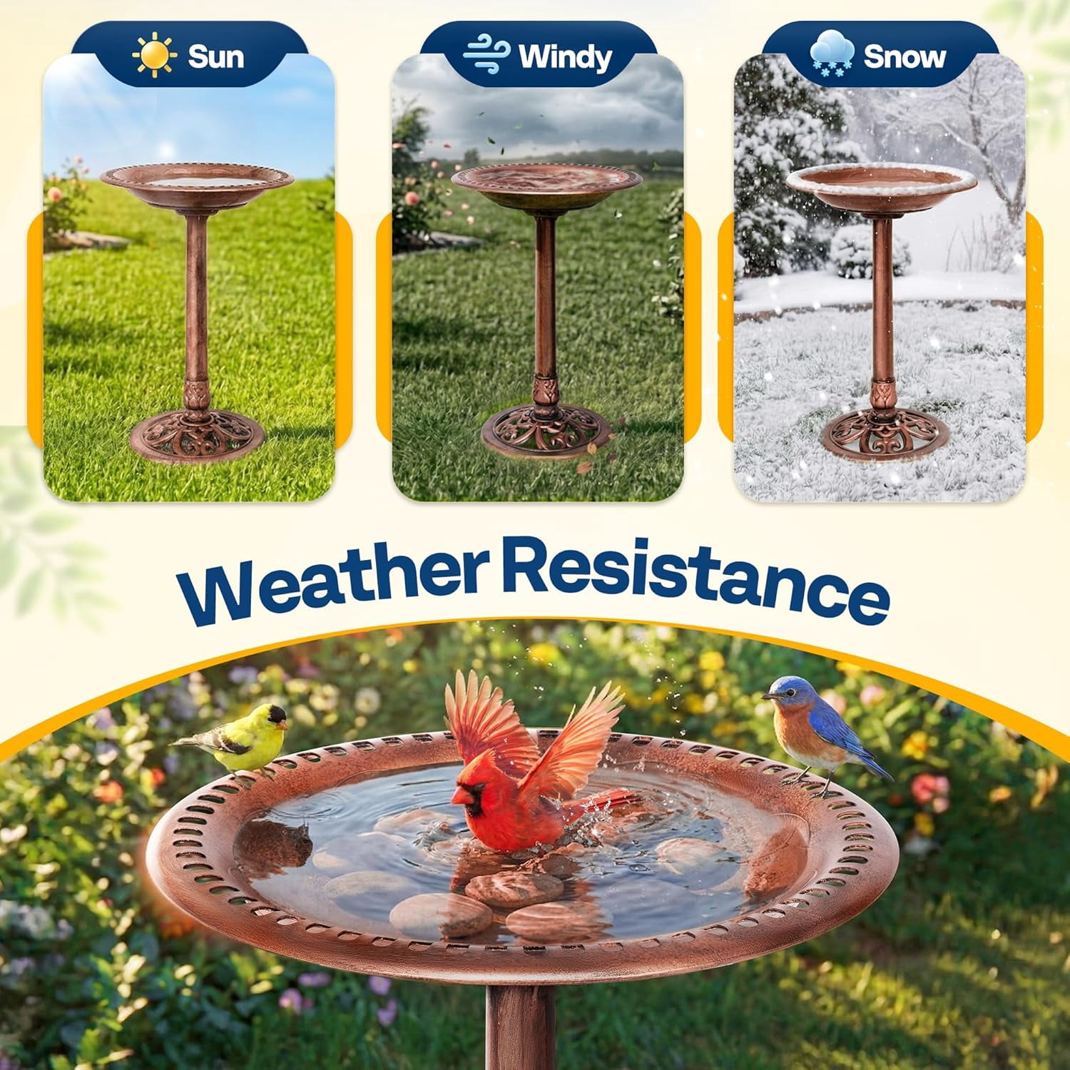 SPECSTAR Bird Bath, 28 inch Height Polyresin Lightweight Antique Outdoor Garden Birdbath Bronze