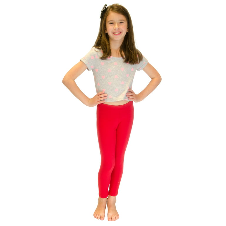 Vivian's Fashions Long Leggings - Girls, Cotton (Red, Medium)