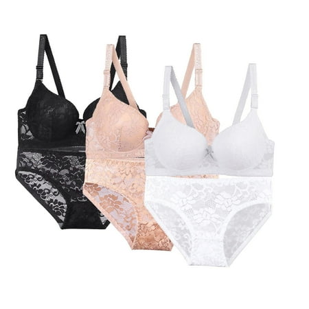 Audhol Bra and Panty Sets for Women High Support Bras for Women Adjustable Strap Full Coverage Up Bras Comfortable No Underwire Wireless Bras Lace Bra and Panty Set Dark Gray 40