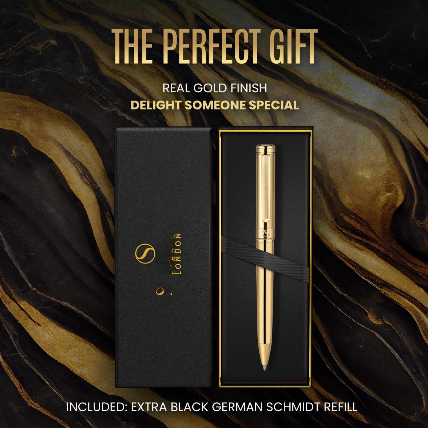 Ballpoint Pen - Stunning Luxury  Real Schmidt Black Refill Ball Gift Set For Men & Women Professional Executive Office Nice Fancy Designer Pens