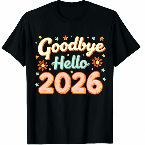 Goodbye 2025 Hello 2026 Groovy New Year Graphic Tee T-Shirt for Men Women