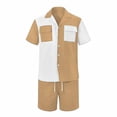 thumbnail image 5 of Kakii Men's 2 Piece Casual Beach Outfit Set - Color - Block Short Sleeve Buttoned Collar Shirt with 2 Pockets & Elastic Waist Breathable Shorts, Lightweight Summer Vacation Wear, 5 of 6