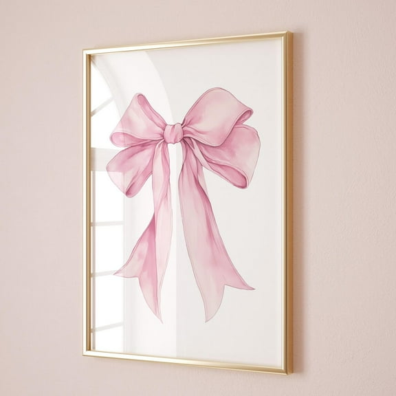 Poster Pink Bow Wall Art Baby Pink Nursery Print Grandmillenial Coquette Room Decor Trendy Apartment Aesthetic Poster Girly Room Printable Download - No Framed, Vintage Wall Art, Hot Trend!, 8x12