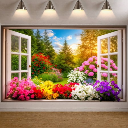 Vibrant Floral Garden View Banner Greenery Scenic Backdrop Bright-toned Natural Background for Indoor Decoration Photography Shoot Home Decor