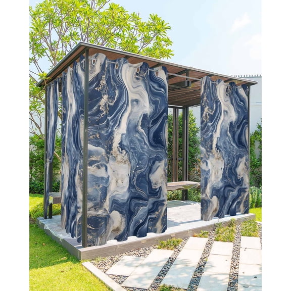 nqOlkjepod Outdoor Curtains for Patio Waterproof, Blue White Marble Outdoor Privacy Panels Grommet, Nature Stone Abstract Blackout Outside Curtains for Porch/Cabana/Pergola/Gazebo 54"x108", 2 Panels