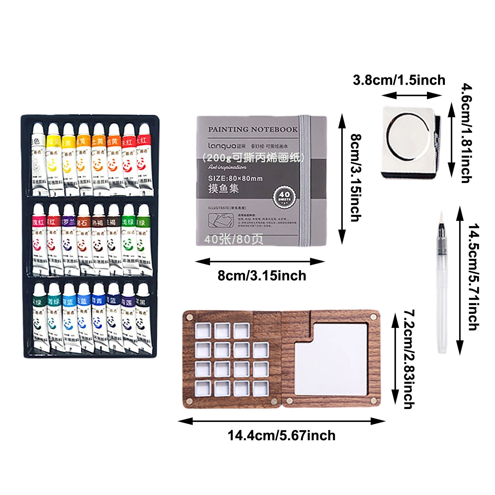 Mini Watercolor Travel Portable Pocket Artist Watercolor With Picture Book Wooden For Painters Artists And Students (15 Grids With 24 Color Paints) (5mlX24)