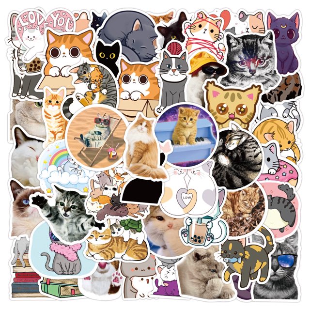 Pegatinas de gato, 50 unidades, pegatinas de vinilo impermeables para ordenador portátil, monopatín, botellas de agua, computadora, teléfono, guitarra, pegatinas de gato para niños y adultos (pegatinas de gato) Rojo Verde