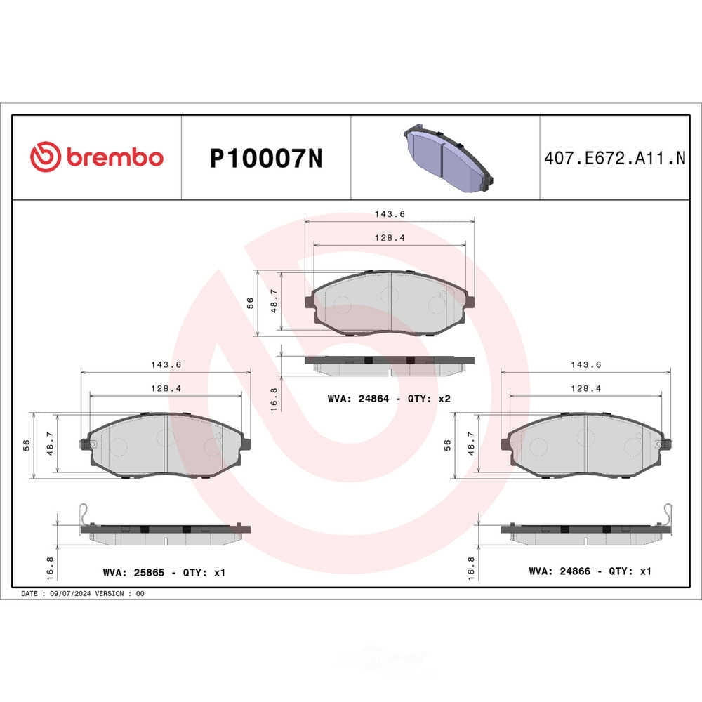 Brembo P10007N PRIME Ceramic Brake Pad Set