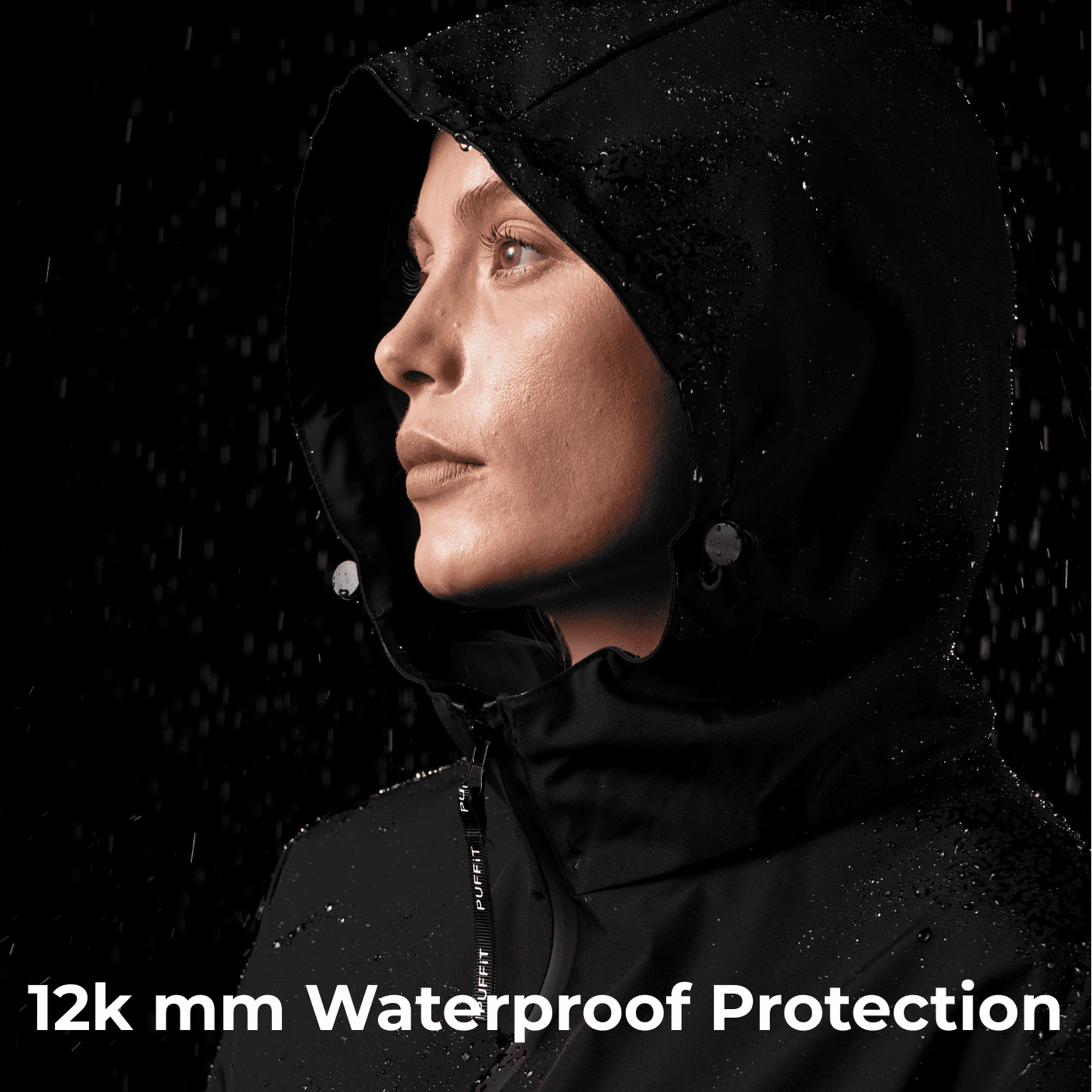 PUFFIT Waterproof Jacket Oversized Hoodie Coat Zip Rain Jacket with Adjustable Waist, Hood & Cuffs, Jacket Outerwear with Large Pocket for Daily Wear