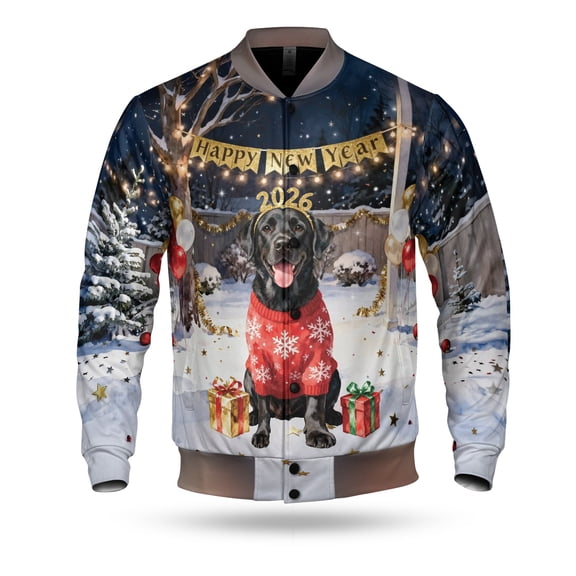 Happy New Year 2026 Labrador Retriever Holiday Balloons Party Snow All Over Print 3D Baseball Jacket Lab Dog Lover Gifts Bomber Jacket Softball - 13018