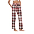 thumbnail image 2 of Marsgoo Women’s Soft Woven Cotton Pajama Pants, Long Pajama Bottoms with Drawstring and Pockets(Red White Plaid,Medium), 2 of 4