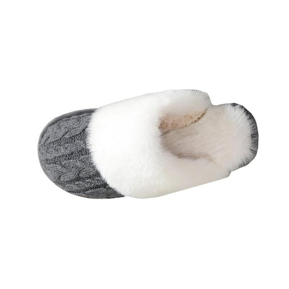 Xfvqtps Women Fluffy Slippers Knit Versatile Cute Indoor Home Funny Winter Non-Slip Thick Sole Plush Slippers Dark Gray