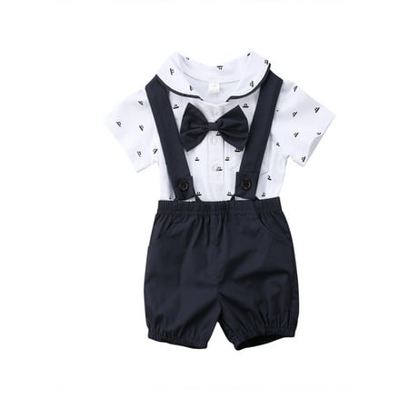 

Linlinchuli Newborn Baby Boy Gentleman Romper Short Sleeve Bowtie Bodysuit Tops Overall Shorts Suspender Short Pants Outfit