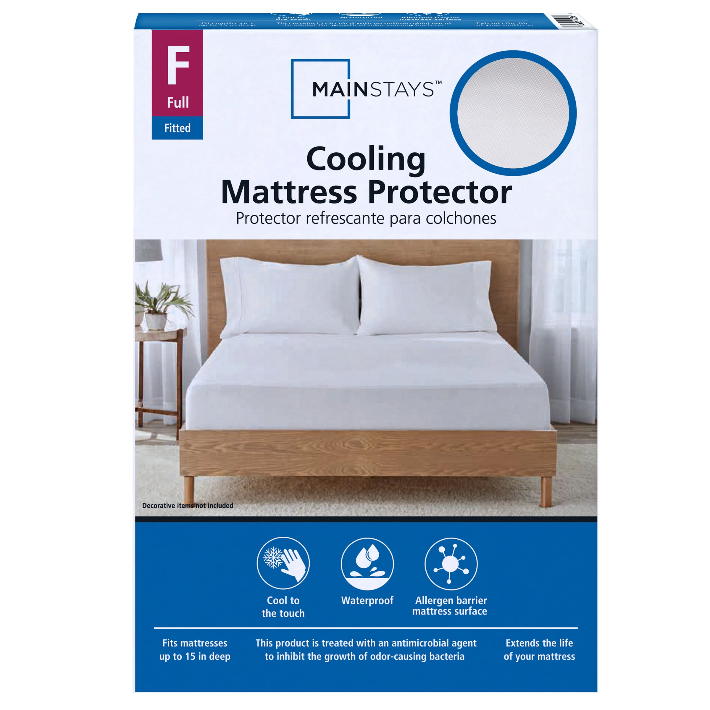 Mainstays Cooling Waterproof Fitted Mattress Protector, Full
