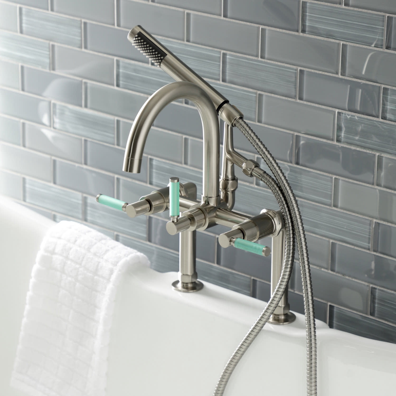 Kingston Brass AE8108DKL 7 in. Aqua Vintage Kaiser Deck Mount Clawfoot Tub Faucet, Brushed Nickel