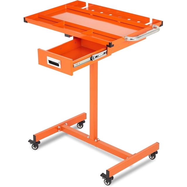 Bingirl Towallmark Plateau à Outils Mobile Roulant à Hauteur Réglable avec Roues et Tiroirs - 29x20x34 Pouces, Orange, Capacité jusqu'à 300 Lb pour Garage et Atelier