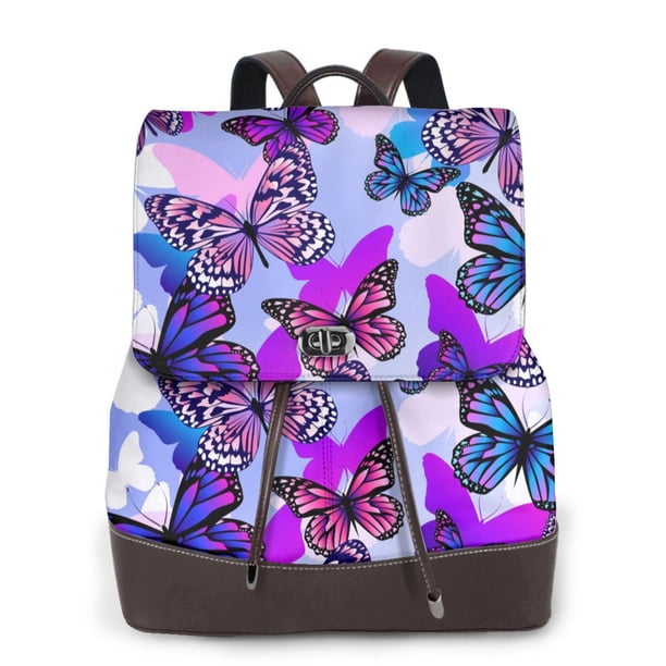 Disketp Flying Butterflies Mochila de Cuero para Mujer, Bolso de Espalda Antirrobo con Estilo para Viaje, Trabajo y Uso Diario
