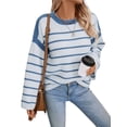 thumbnail image 5 of Women'S Striped Knit Oversized Fall Sweaters Trendy Clothes Crewneck Winter Pullover Sweater Blue L, 5 of 9