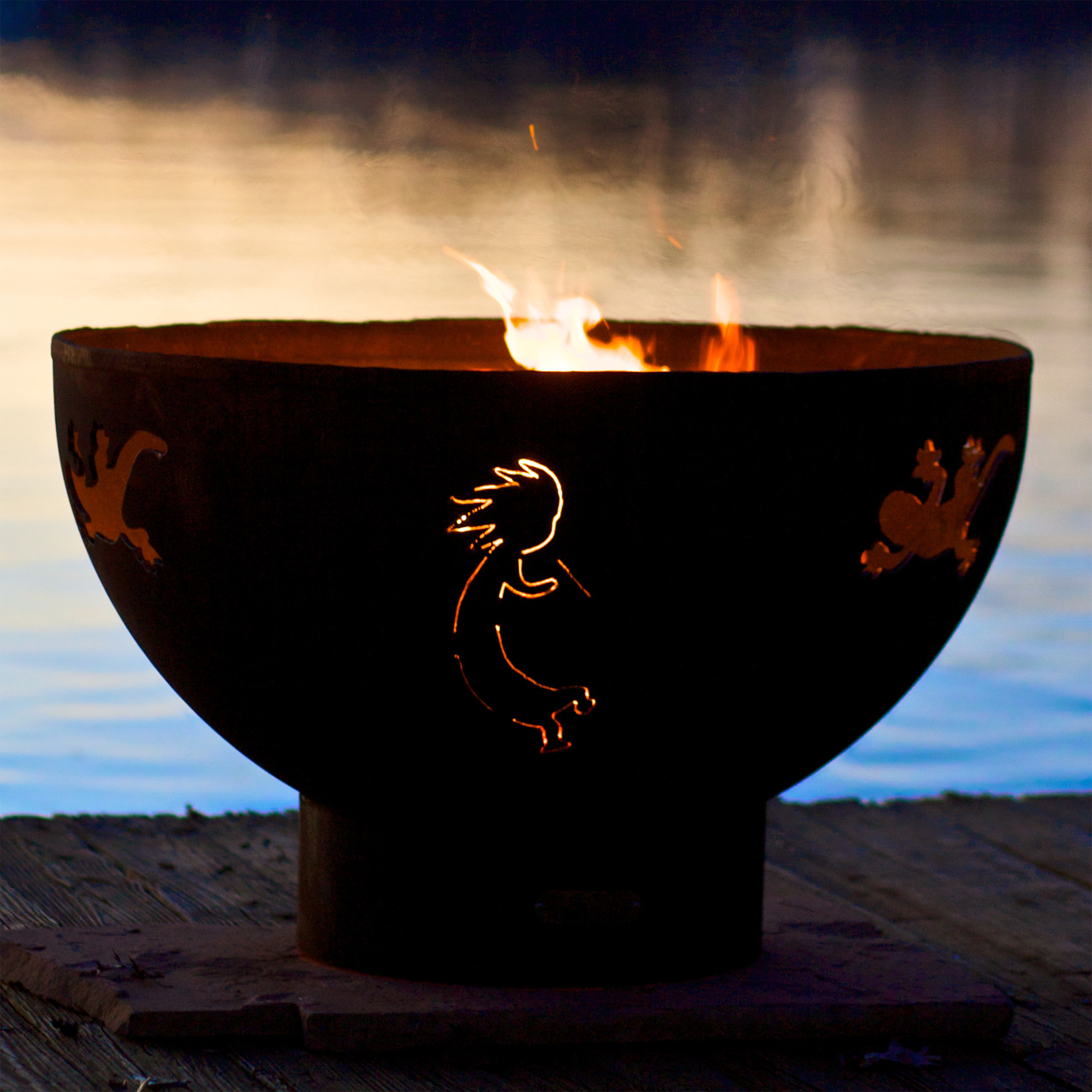 Kokopelli Natural Gas Fire Pit Bowl Outdoor Patio Furniture Steel Firepit Iron Oxide Finish Includes Brass Burner Match Lit 50lbs Lava Rock Flex Line Kit and Plate
