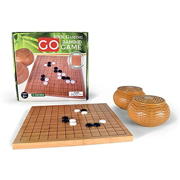 RNK Gaming Beginner’s Go Game Set with Reversible Bamboo 13 x 13 / 9 x 9 Grid Go Board, Bowls, & Single Convex Melamine Stones