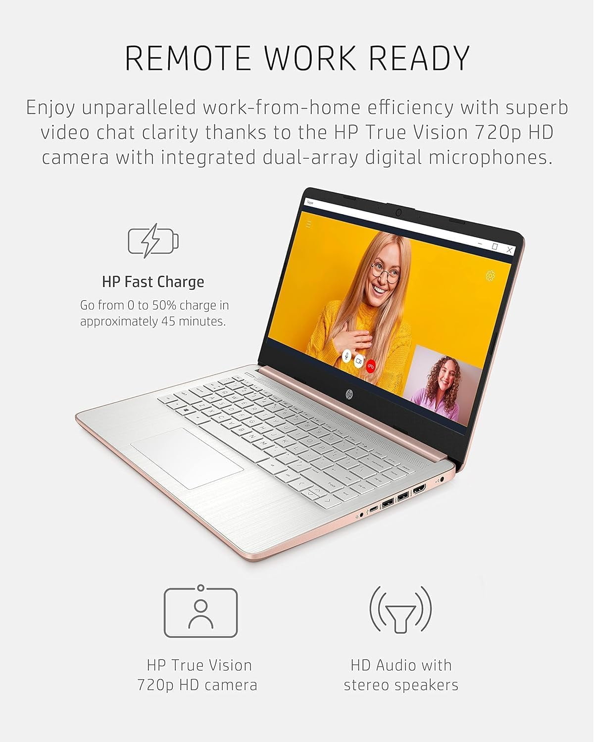 HP 14" Ultral Light Laptop, for Students and Business, Intel Quad-Core Processor, 16GB RAM, 64GB eMMC + 256GB Micro SD, 1-Year Office 365, Long Battery Life, Win11 H in S, Rosegold