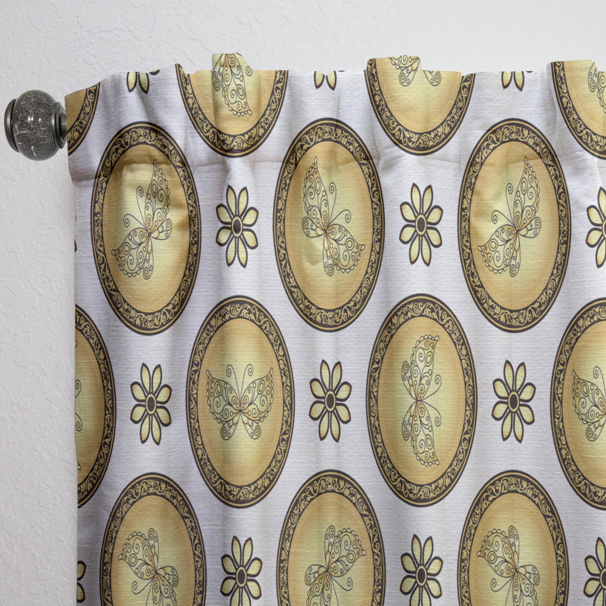 Designart 'Browne and Gold pattern with gradient vintage circles' Mid-Century Modern Curtain Panel