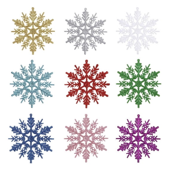Multi-color Christmas Plastic Glitter Snowflake Decorative Accent Ornaments, 24 Count (4")