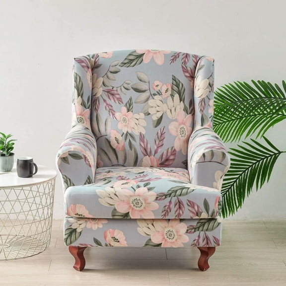 KALAKALA Nordic Flower Wing Chair Cover Stretch Spandex Armchair Covers Removable Relax Single Sofa Slipcovers with Seat Cushion Covers