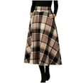 thumbnail image 2 of QSAWXQZ Women's Plaid Flared Midi Skirt Button A Line Casual Fall Skirt with Pockets for Spring Khaki XL, 2 of 9