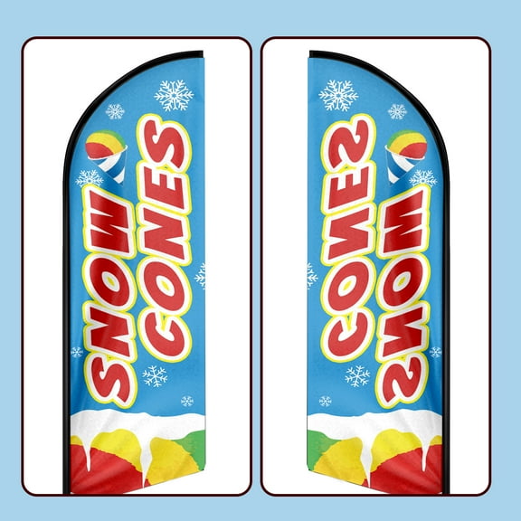 QSUM Snow Cones Sign Feather Flag,8FT Snow Cones Outdoor Advertising Flag, Snow Cones Business Sign,Snow Cones Swooper Flag（FLAG ONLY）