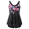 thumbnail image 6 of Jacenvly Women Tankini Set Two Piece Fashion Sleeveless Swimsuit Contrast Color V-Neck Surfing Swimwear Satiny Women Two Piece Suits Floral Print Tank with Boyshorts Swimming Suits Black, 6 of 8