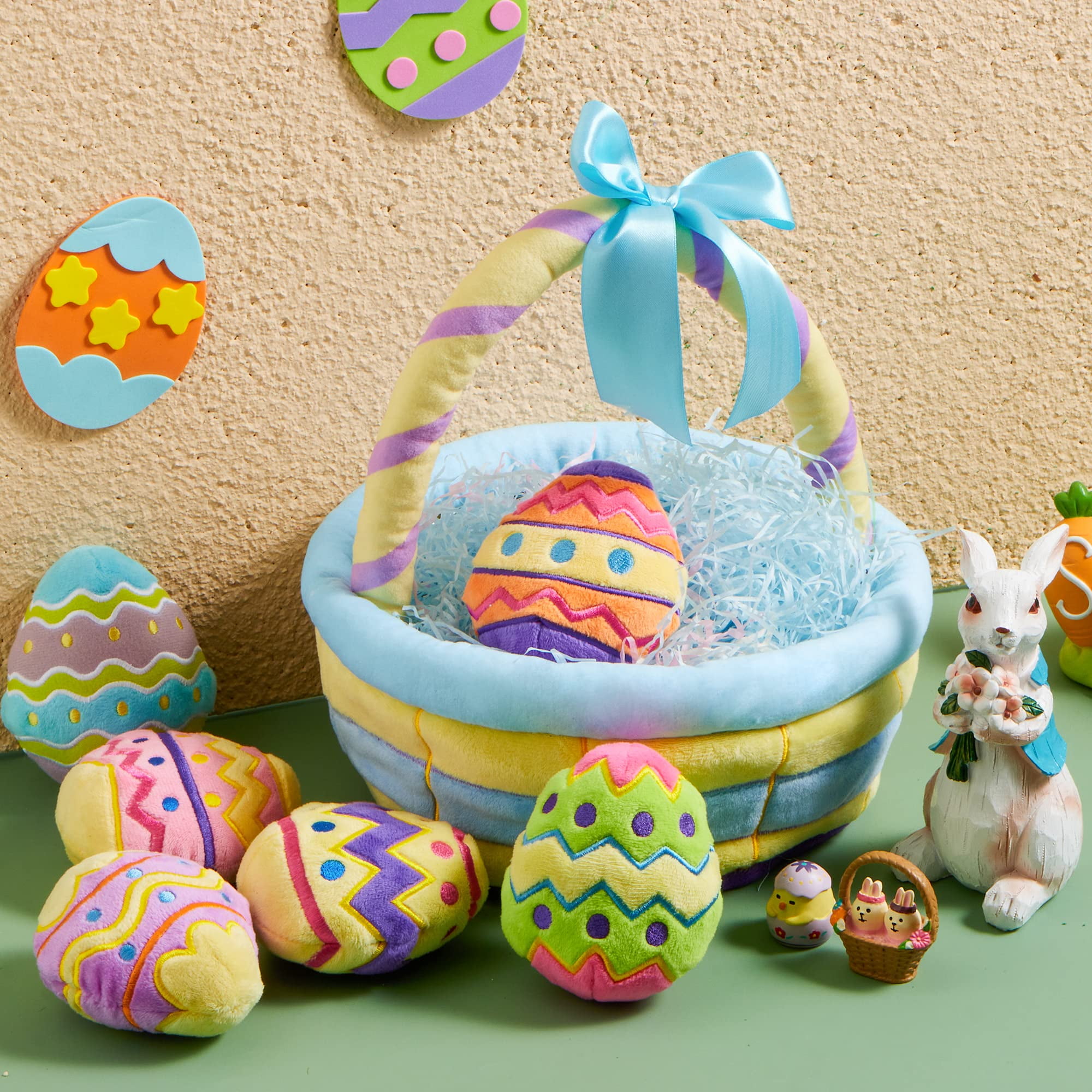 Joyfy 7 Pcs Easter Basket,Easter Basket Stuffers for Baby Toddlers Easter Egg Hunt,Easter Basket Fillers Soft Plush Toys for Kids Birthday Gifts