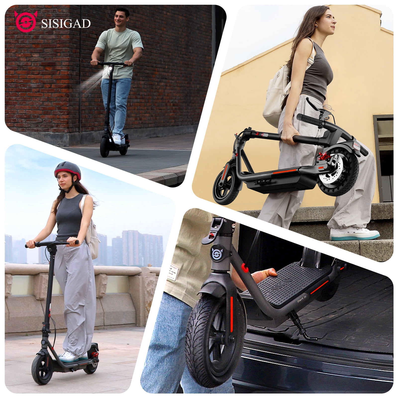 SISIGAD HY-B15 300W 8.5" Electric Scooter, 19Mph High Speed Foldable Commuting Electric Scooter for Adults, APP Support, Solid Rear Tire