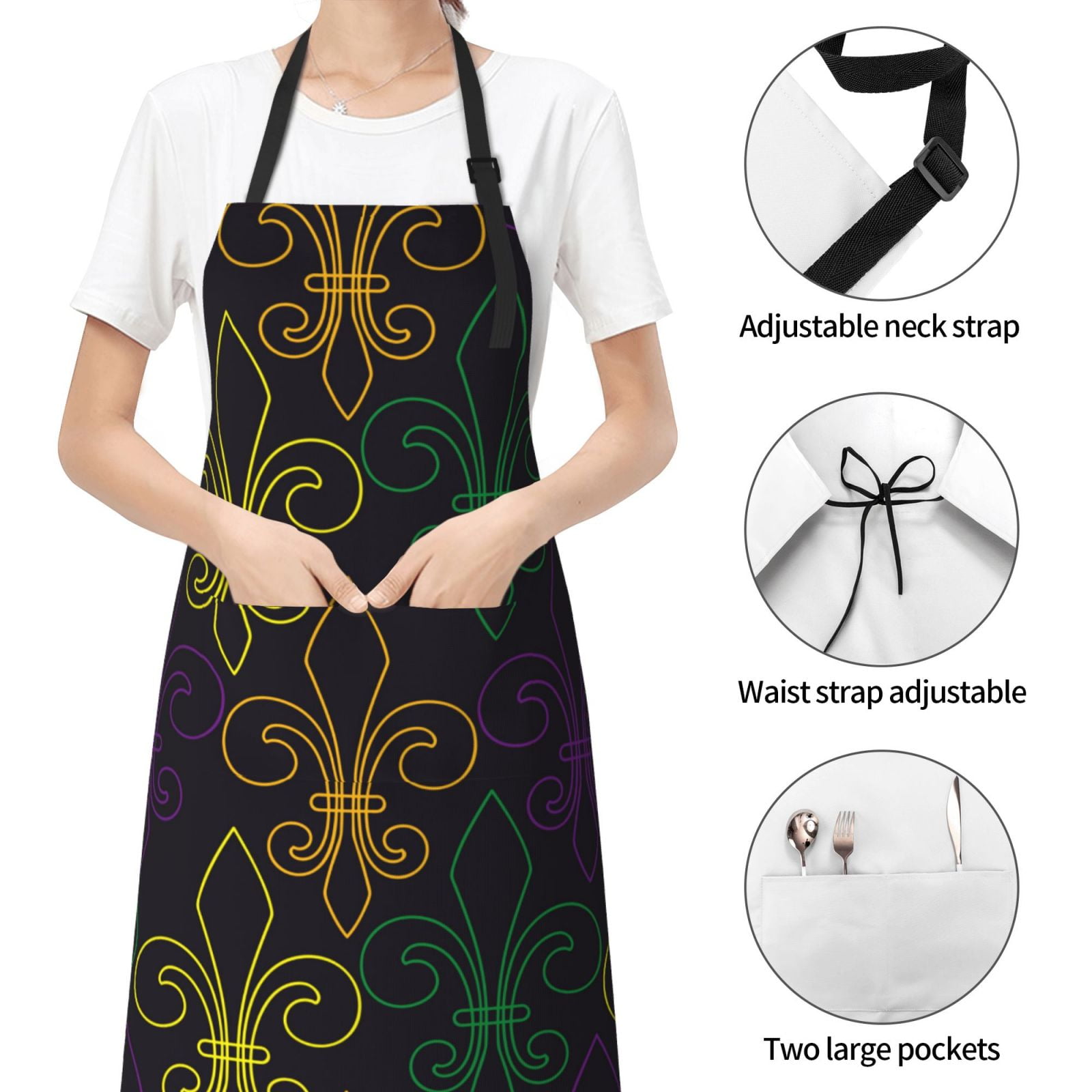 Rateoe Mardi Gras Carnival Aprons with Pocket,Men Womens Aprons Waterproof Adjustable Cooking Aprons for Kitchen Gardening and Salon